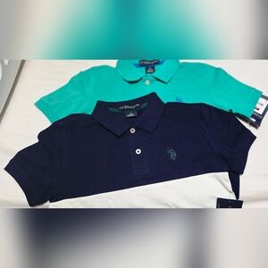 U.S. Polo Assn. Kids Polo Shirt - Navy and Aqua Boys Size 6-7